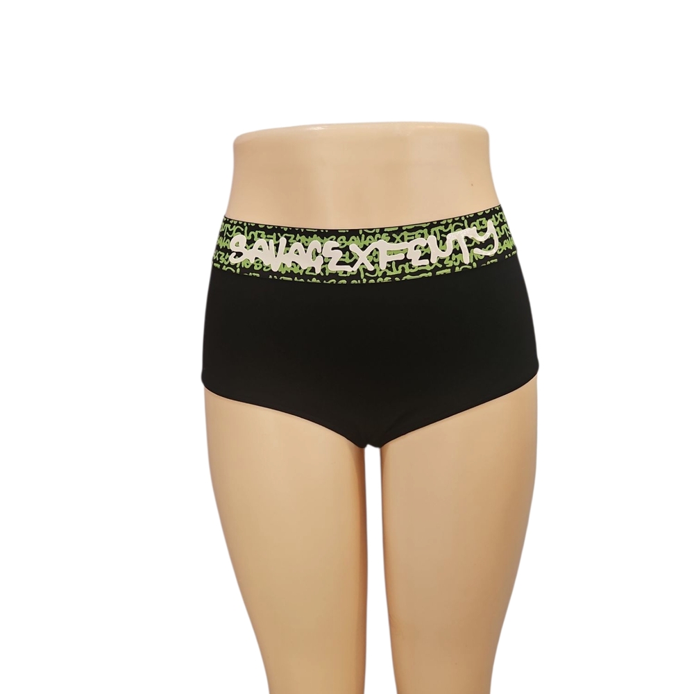 Savage Fenty by Rihanna Black Green High-Waisted Briefs Cheeky Short Panty SizeS
